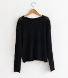 Long Sleeve Eyelet Knit Top-Holiholic