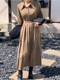 Long Sleeve Pleats Dress with Strap-Holiholic