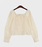 Lovely Square Neck Lace Blouse - HOLIHOLIC