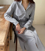 Macy Strip Casual Shirt Dress - HOLIHOLIC