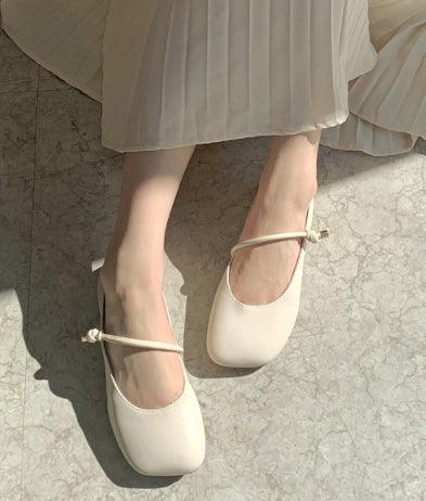 Square Toe Strap Flats - HOLIHOLIC