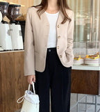 Minimal V Neck Collarless Jacket - HOLIHOLIC