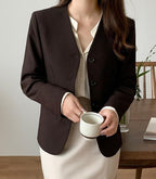 Minimal V Neck Collarless Jacket - HOLIHOLIC