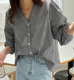 Mono Mini Check Blouse - HOLIHOLIC