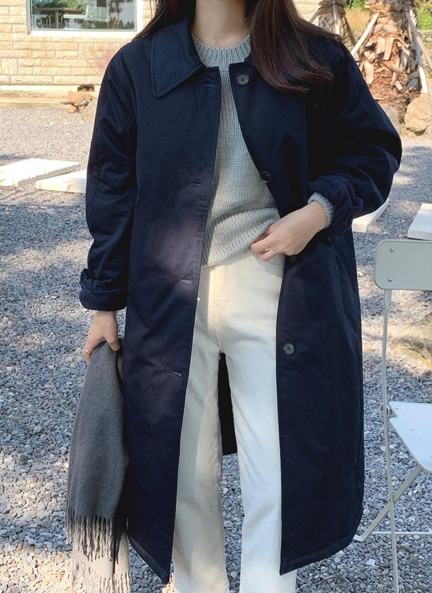 Navy Padded Single Coat - HOLIHOLIC