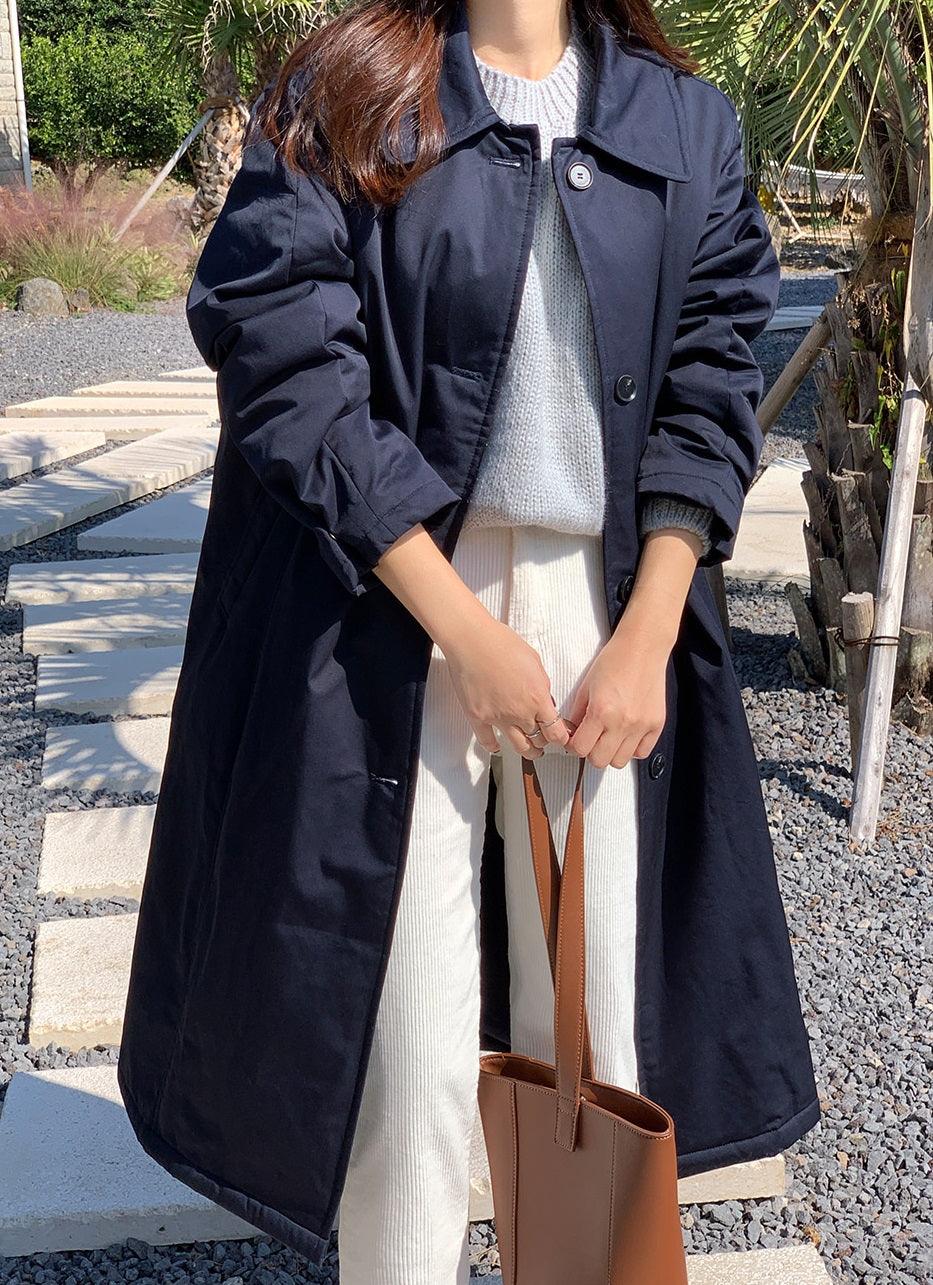 Navy Padded Single Coat - HOLIHOLIC
