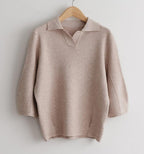 Open Collar Balloon Knit Top - HOLIHOLIC