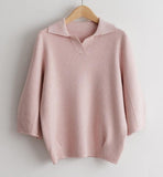 Open Collar Balloon Knit Top - HOLIHOLIC