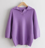 Open Collar Balloon Knit Top - HOLIHOLIC