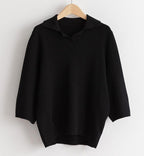 Open Collar Balloon Knit Top - HOLIHOLIC