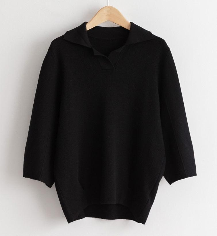 Open Collar Balloon Knit Top - HOLIHOLIC