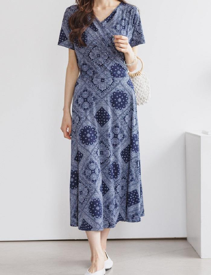Paisley Print Wrap Dress - HOLIHOLIC