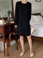 Pearl Button Point Black Mini Dress