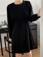 Pearl Button Point Black Mini Dress