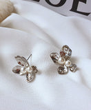Pearl Pointed Big Flower Earrings-Holiholic