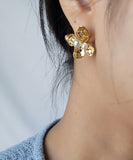 Pearl Pointed Big Flower Earrings-Holiholic