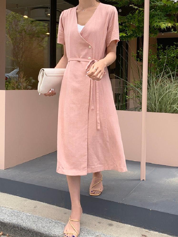Pink Linen Wrap Dress | The best Dresses HOLIHOLIC Pink Linen Wrap Dress | The best Dresses HOLIHOLIC