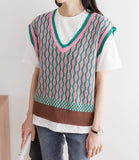 Pink Wave Pattern Knit Vest - HOLIHOLIC