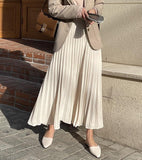 Pleats Midi Skirt with Elastic Waist - HOLIHOLIC