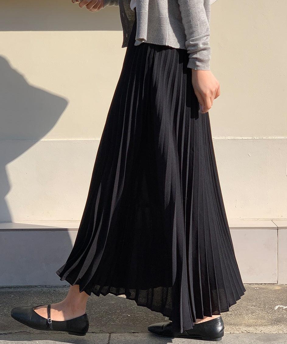 Pleats Midi Skirt with Elastic Waist - HOLIHOLIC