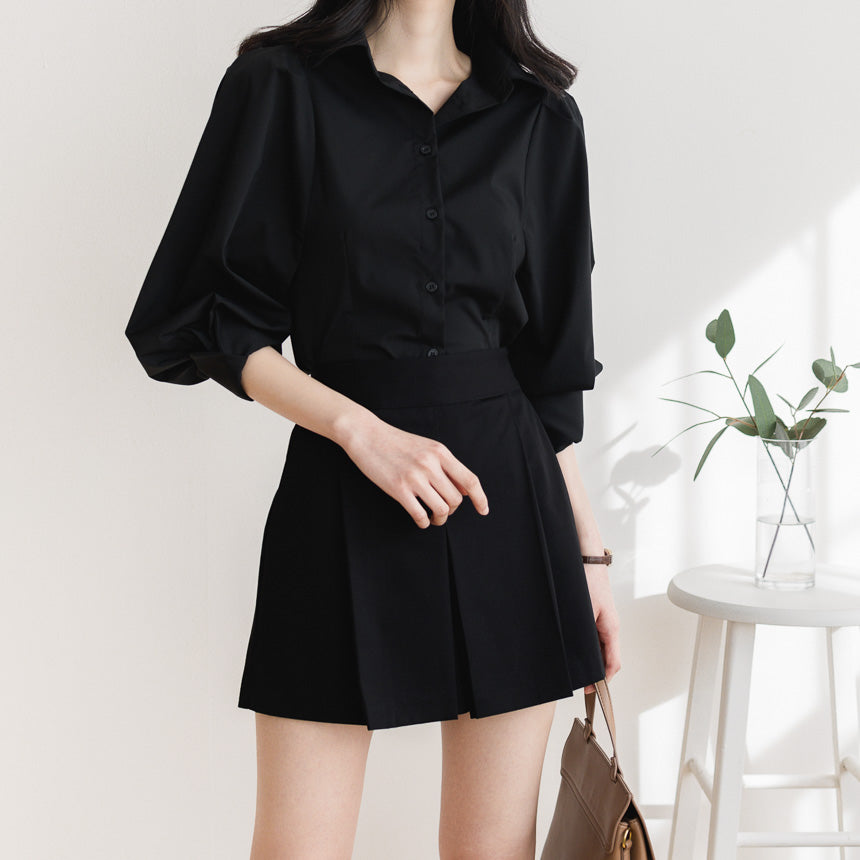 Pleats Skirt Pants with Elastic Waist-Holiholic