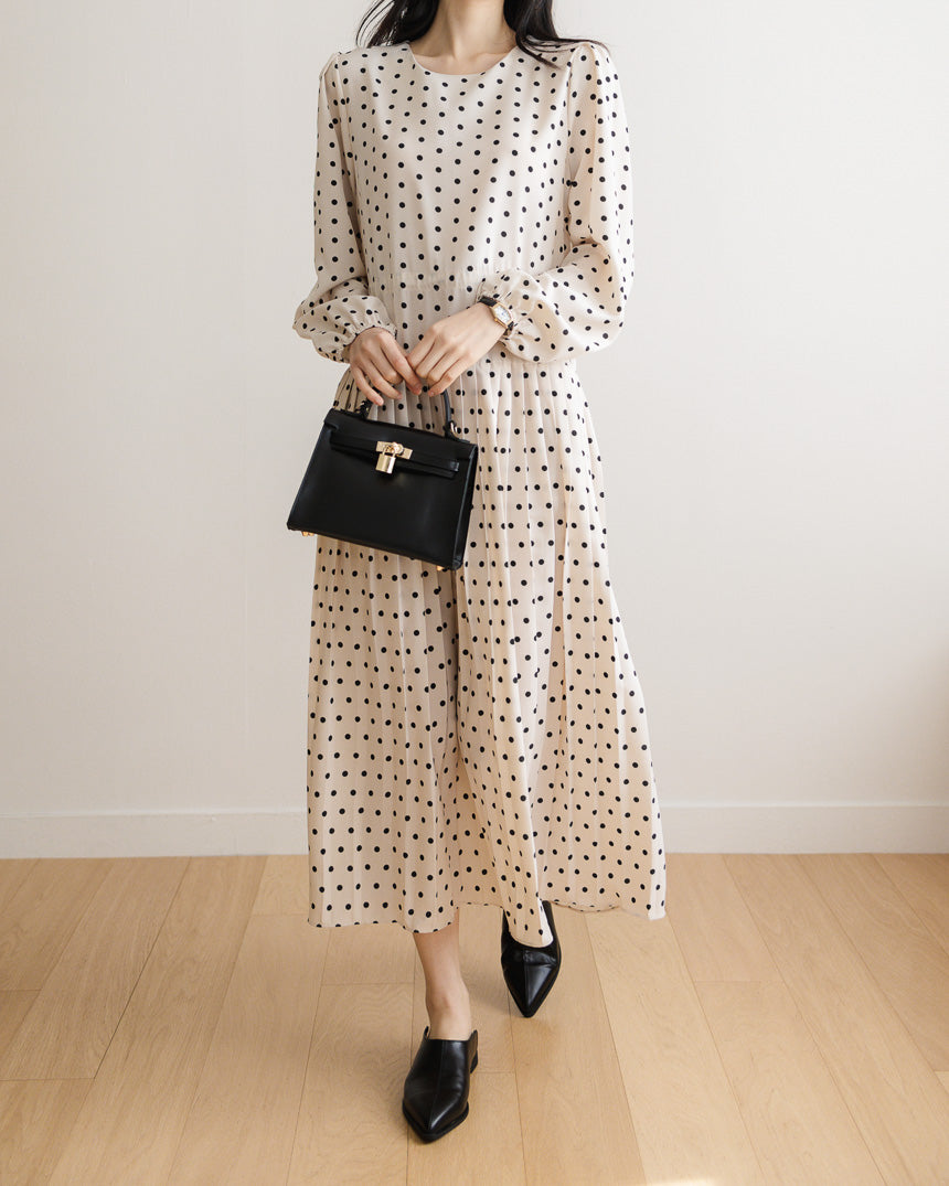 Polka Dot Pleats Dress-Holiholic