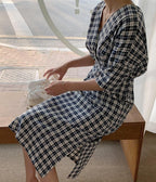 Raglan Sleeve Plaid Midi Dress - HOLIHOLIC