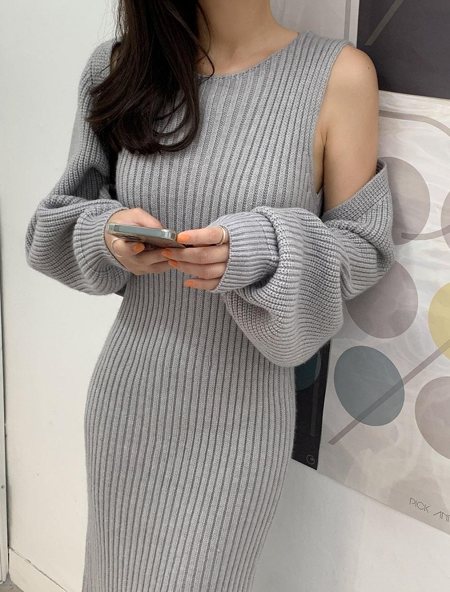 Ribbed Knit Dress with Cardigan Set | The best Dresses HOLIHOLIC Ribbed Knit Dress with Cardigan Set | The best Dresses HOLIHOLIC