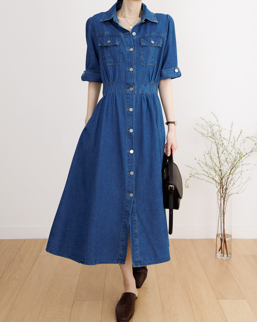 Roll Up Sleeve Denim Dress with Pocket | The best Dresses HOLIHOLIC Roll Up Sleeve Denim Dress with Pocket | The best Dresses HOLIHOLIC