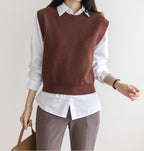 Round Neck Crop Knit Vest-Holiholic