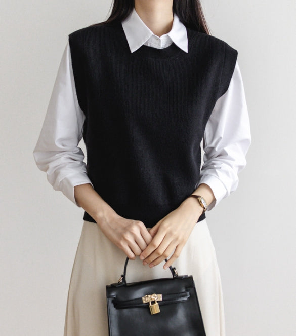 Round Neck Crop Knit Vest-Holiholic