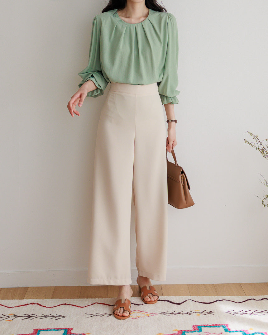 Round Shirred Neck Blouse-Holiholic