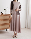 Satin Skirt Layered Knit Dress-Holiholic