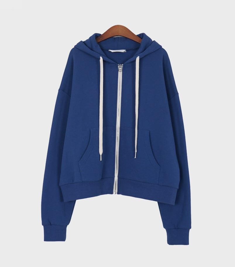 Semi Crop Zip Hoodie - HOLIHOLIC