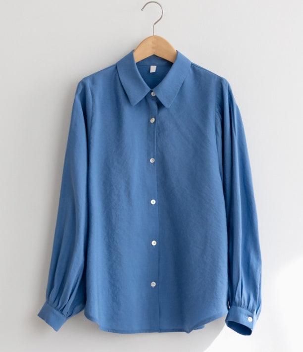 Shirring Sleeve Button Down Blouse - HOLIHOLIC