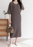 Short-Sleeve Wool Knit Dress - HOLIHOLIC