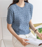 Short Sleeve Cable Knit Sweater-Holiholic