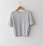 Short Sleeve Cable Knit Sweater-Holiholic