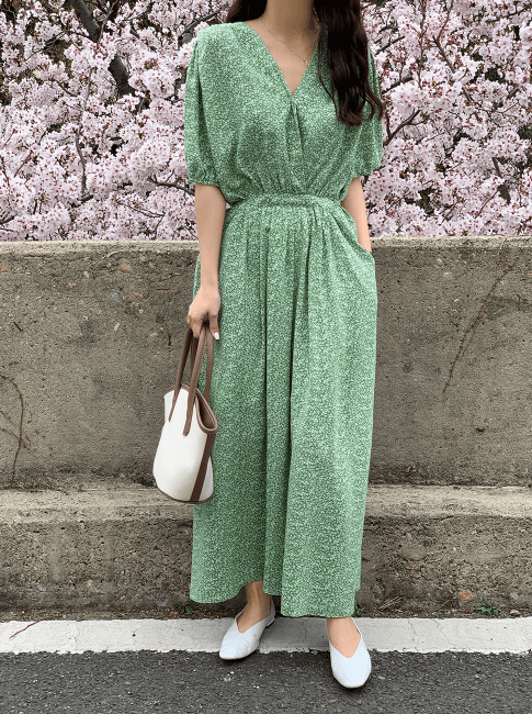 Short Sleeve Floral Dress with Pockets - HOLIHOLIC