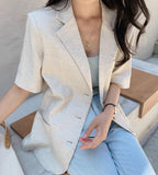 Short Sleeve Linen Jacket with Strap - HOLIHOLIC