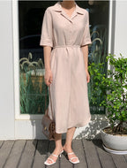 Short Sleeve Shirt Dress with Waist Strap-Holiholic