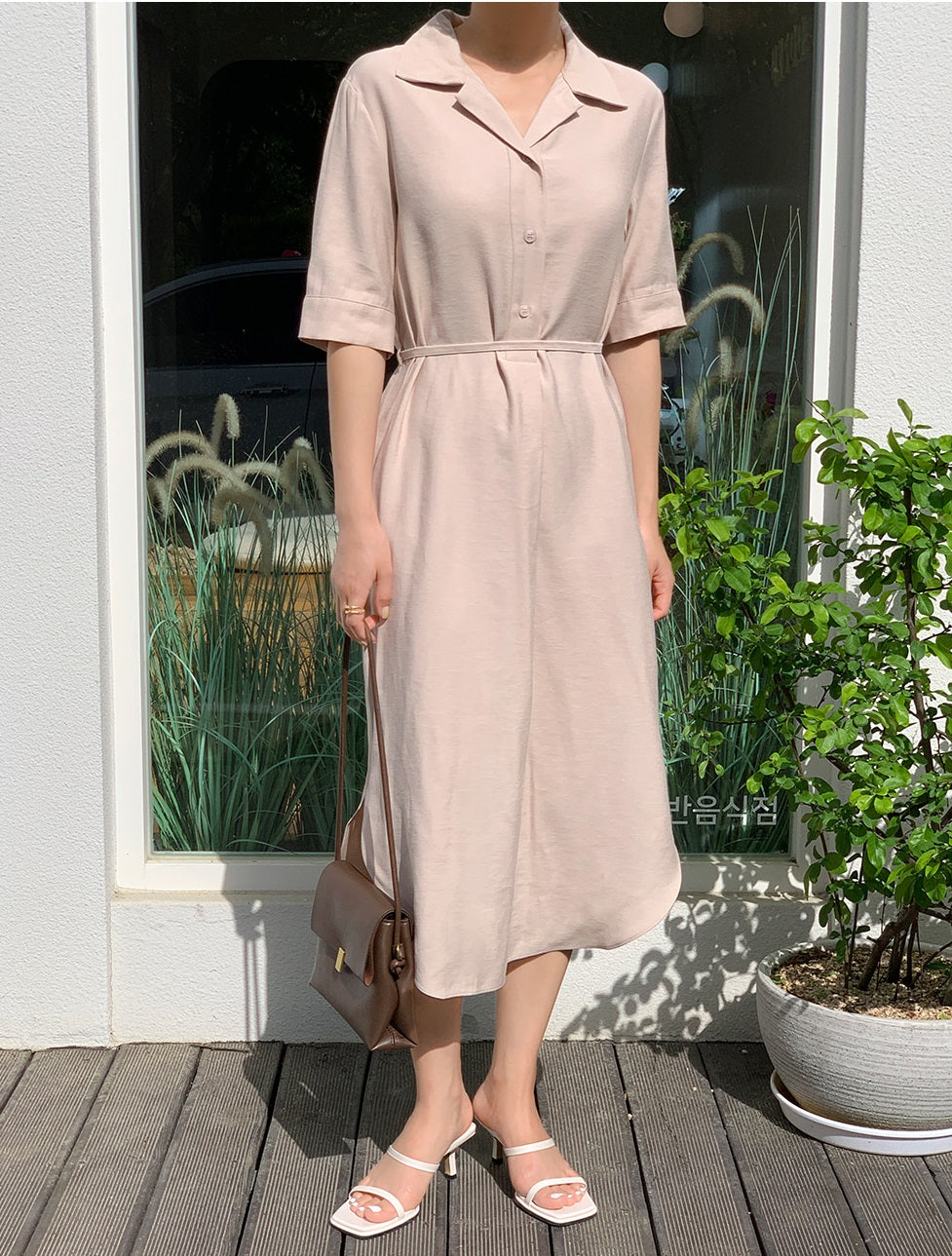Short Sleeve Shirt Dress with Waist Strap-Holiholic