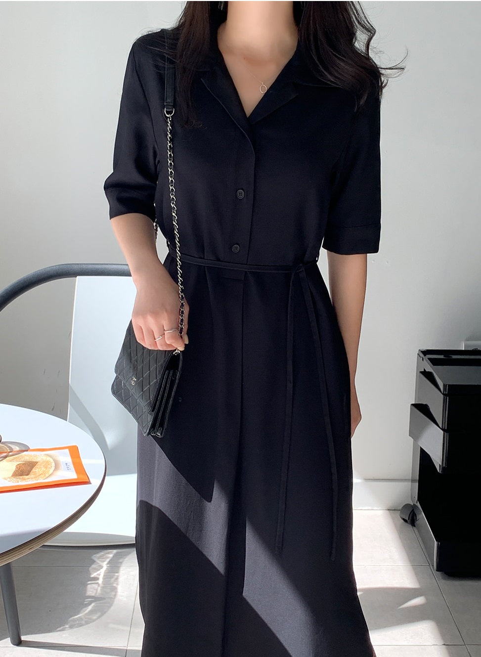 Short Sleeve Shirt Dress with Waist Strap Secondary image