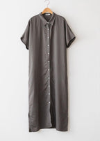 Side Split Linen Shirt Dress - HOLIHOLIC