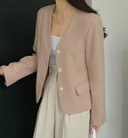 Simple Collarless Single Jacket-Holiholic