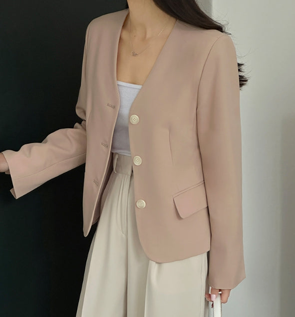 Simple Collarless Single Jacket-Holiholic