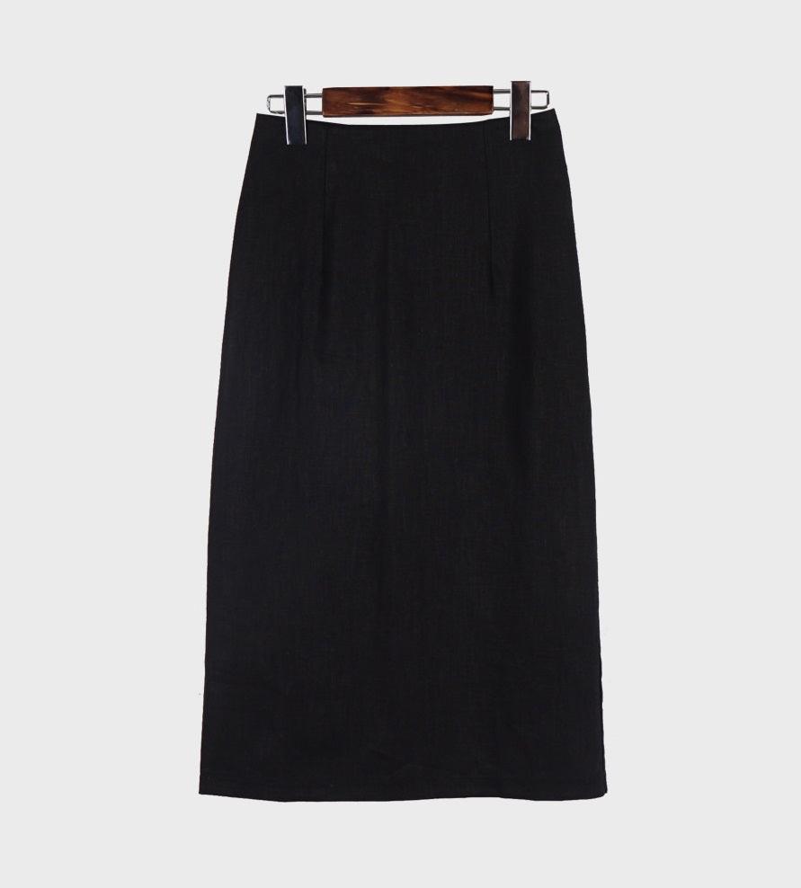 Solid Back Slit Linen Skirt Secondary image