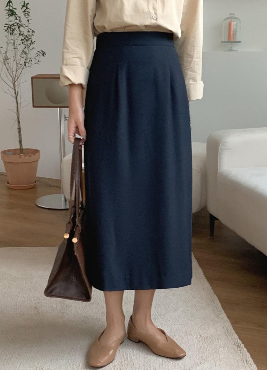 Solid Back Split Midi Skirt - HOLIHOLIC