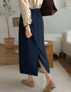 Solid Back Split Midi Skirt - HOLIHOLIC