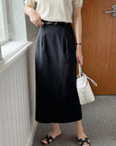 Solid Belted Linen Skirt